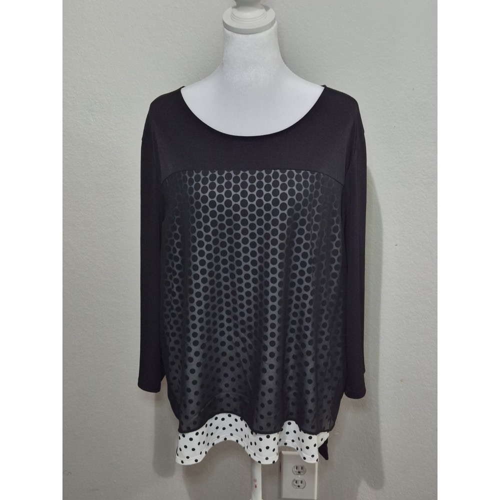 Chicos Size 2 Women's Black White Polka Dot Layered Tunic Top Boho Casual‎ Chic